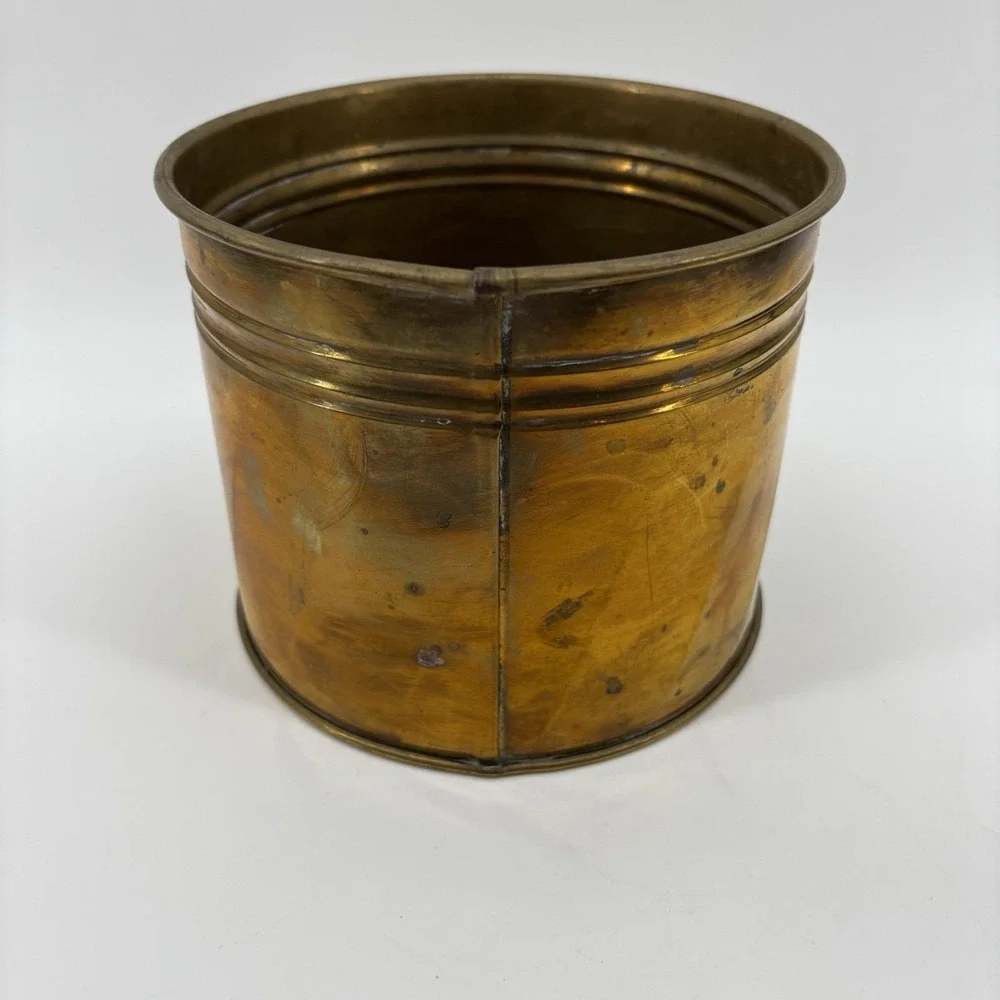 Vintage Brass Container Planter Plant Pot Flower Patina 6.5